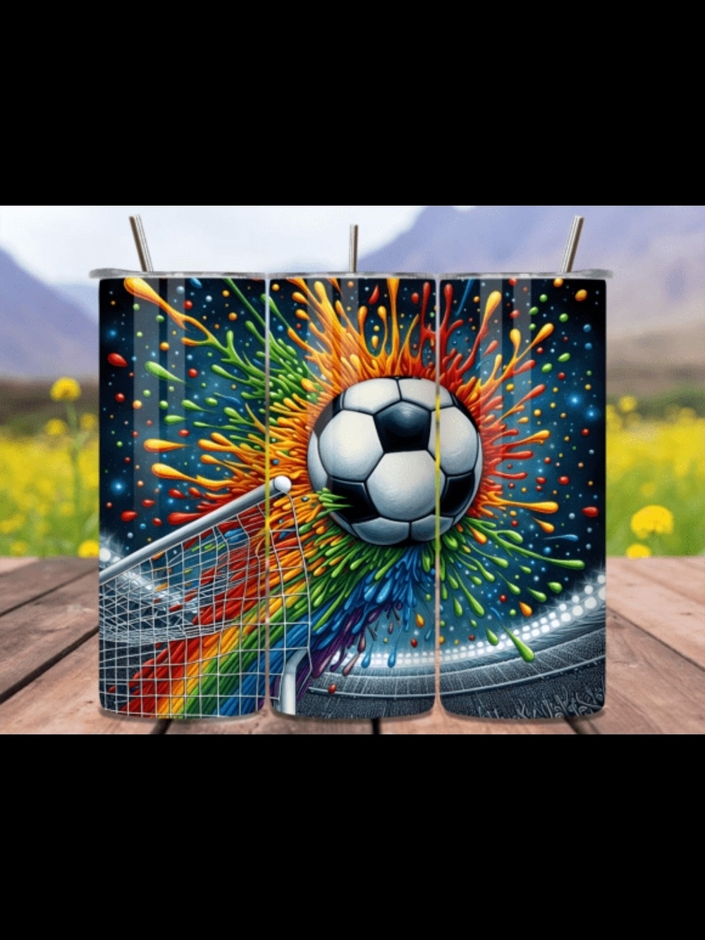 Vibrant Multicolor Soccer Burst 20oz Tumbler